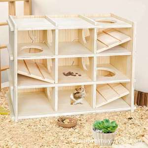 Casa para Hámster de Madera Sólida, Rectangular, Color Natural, Multifuncional, para Uso en Interiores y Exteriores, para Hámsteres Pequeños - Product Image 2