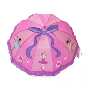 17 Inch Ballet Dancer Printing Straight Kids Lace Parasol Umbrella With Cartoon Shoes Shape Long-Handle