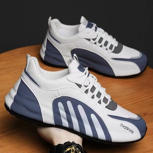 Chaussures de sport populaires rayées pour hommes Surface en cuir respirant à <span class=keywords><strong>lacets</strong></span> hauteur intérieure augmentant les béchers de course - Product Image 1