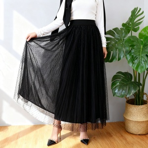 <b>Summer</b> Flowy Black Polka Dot Mesh Maxi <b>Skirt</b> with High Waist for Women Elegant Casual Party Daily Wear (2182) - Product Image 2