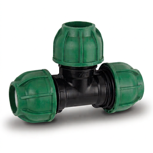 Raccord en T égal en polypropylène vert, connecteur à compression, filetage lisse en pouces, disponible en OEM pour l'irrigation de l'eau - Product Image 1
