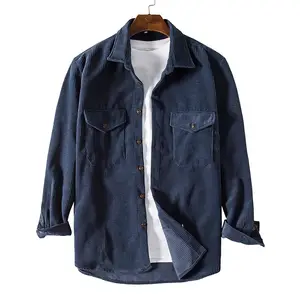 Wholesale High quality men classic corduroy shirts fashion custom embroidery logo long sleeve button down men shirts