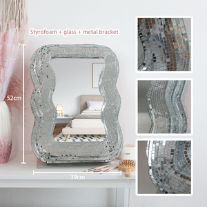 20x15 inch sequined gương lượn sóng hình chữ nhật Bạc Thủy Tinh khảm Máy tính để bàn trang điểm trang trí gương - Product Image 2