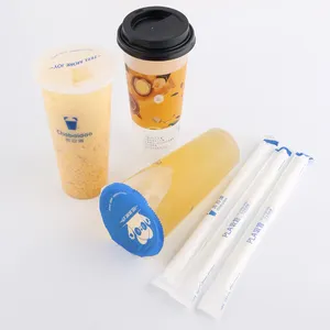 Biologisch Afbreekbare Thee Afsluitbare Herbruikbare Drinkdeksels Personalisatie Milkshake Partijen Water Rietjes Ijs Plastic 9Oz 16Oz Koude Kopjes