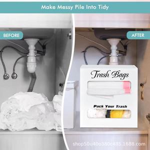Wall Mounted Trash Bag <b>Storage</b> <b>Box</b> Double Layer With Partitions For <b>Kitchen</b> Organization White Rectangle - Product Image 3