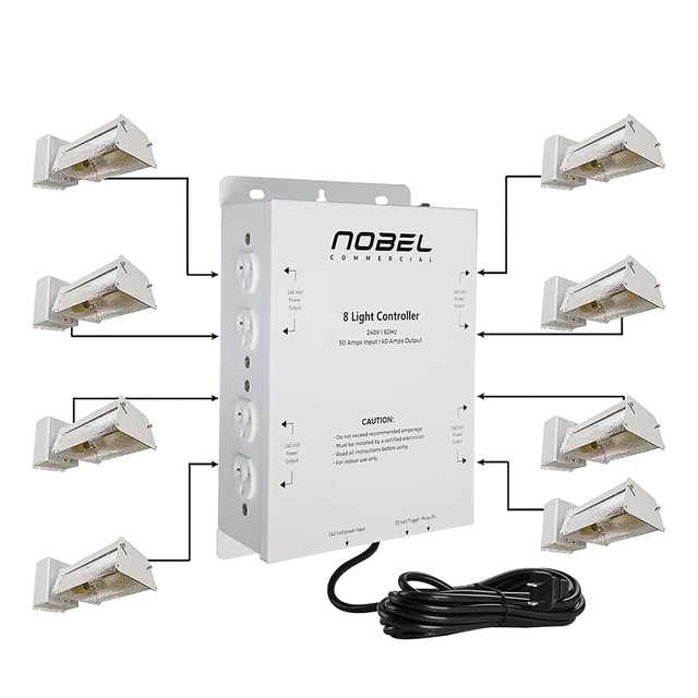 8-Light Relay Controller with Trigger Cord 120/240V Lighting Relay Ballast Light Controller for Indoor Hydroponic Grow Lights