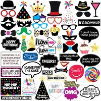 Accessoires amusants pour photomaton d'anniversaire en bambou, 47 pièces, fournitures de fête, décorations pour lui et elle, cadeaux et souvenirs