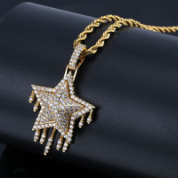 Colliers pour hommes et femmes de style hip-hop, entièrement ornés de pendentifs pentagrammes en zircon.