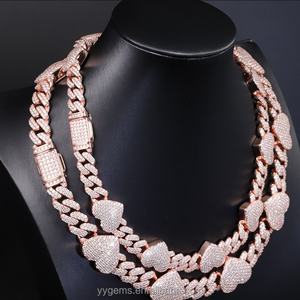 Cadena Cubana de Plata con Diamante Moissanite en Forma de Corazón, Estilo Hip Hop para Hombre, con Certificado de Autenticidad Yu Ying Pass - Product Image 2