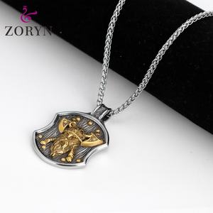 Colliers pendentifs en acier inoxydable Viking Warrior, mythologie nordique, pendentif bouclier à double hache, bijoux vintage tendance pour hommes - Product Image 2