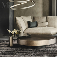 Table basse de salon en vente chaude, table basse ronde en bois moderne de luxe avec plateau en verre, table d'appoint