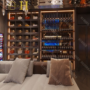 Hochwertiger, Maßgefertigter Humidor-Schrank für Zigarren, Wandmontiert, im Design einer Zigarrenlounge mit Wein-Vitrine aus Holz - Product Image 5