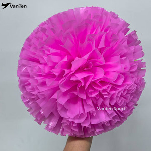 Pon Pon da Cheerleading Rosa Acceso da 4 Pollici con Manico, in Plastica Metallizzata, per Competizioni Allstar, Prezzo di Fabbrica - Product Image 3