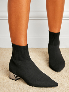 2025 <b>Hot</b> Selling New Pointed Thick Heel Elastic Knitted Fashion Women's Boots, Sizes 35-42 - Product Image 2