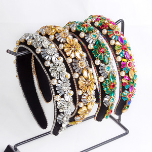 Serre-tête en strass Hua Liyu pour femme, style baroque, fait main, entièrement orné de diamants, coloré blanc orange vert ZX-20 - Product Image 1