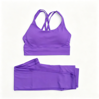 Ensemble de vêtements de yoga 2 pièces pour femme, été, couleur unie, taille haute, effet push-up, contrôle du ventre, respirant, pantalon extensible quadridirectionnel, dos croisé