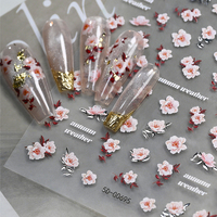 5D Weiße Rosa Vergoldete Silberne Blumen-Nagelaufkleber Blühende Pfingstrosen-Figuren Glitzer Rote Blätter Maniküre Slider Sticker