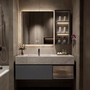 Simple slate integrated basin solid wood bathroom cabinet simple hanging smart wash basin cabinet <b>wall</b> cabinet - Product Image 4