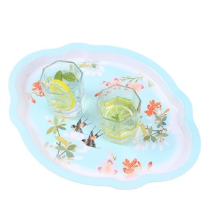Melamine <b>Tea</b> <b>Tray</b> With Floral Pattern For Coffee <b>Tea</b> Serving Living Room Use - Product Image 1