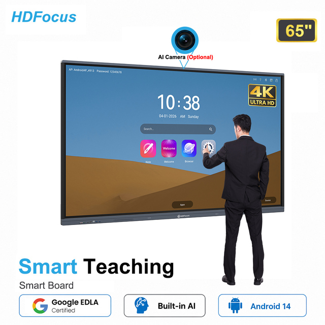 HDFocus 65 Inch Interactive Smart Board Portable Whiteboard 4K IR Touch Google EDLA for Interactive Classrooms Online  Education