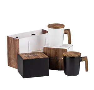 Geschenk Paket Holz griff mit Dekoration Lieb haber Keramik Kaffee Becher Tasse Set Holz Kaffee Tasse