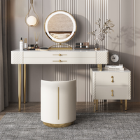 Table de luxe en bois massif en ardoise de roche coiffeuse avec miroir avec ensemble de maquillage de chaise