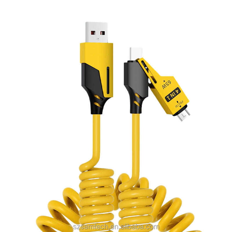 <strong>2026</strong> New 4 in 1 Spring Fast <strong>Charging</strong> <strong>Cable</strong> 60W <strong>Multi</strong> Quick <strong>Charging</strong> and Data Transfer Retractable Charger Cord for All Phones