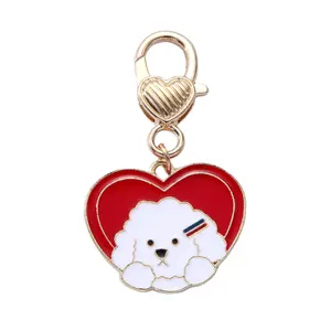 슈퍼 귀여운 한국어 스타일 개 금속 열쇠 고리 애완 동물 장식 ID 태그 가족 생일 선물