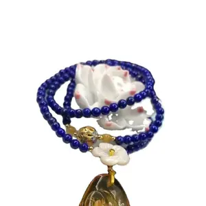 Lapis Lazuli naturale perle tonde ambra ciondolo 925 collana d'argento dei monili rendere all'ingrosso