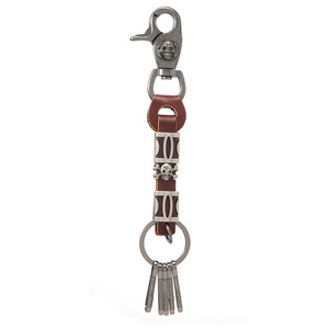 Chaveiro de Couro com Pingente de Caveira para Homens, Clipe Giratório Prata Envelhecida, Estilo Punk Vintage, 2 Cores - Product Image 1