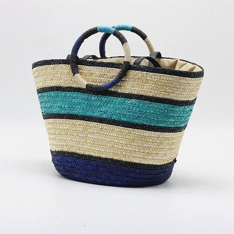 Herald Fashion — sac à main en paille pour femmes, sac rayée coloré en paille avec poignée ronde, grand fourre-tout de plage tissé pour l'été