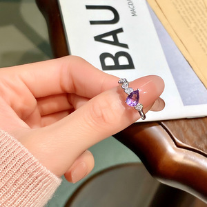 Minimalist 5*7MM Pear cut <b>Crystal</b> Rings Adjustable Natural Stones 925 Sterling Silver <b>Water</b> Drop Jewelry for Women - Product Image 3