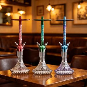 Green Pattern <b>Hookah</b> Aluminum Shisha <b>Pipe</b> Clear Glass Base Double Hose Lounge Use - Product Image 4