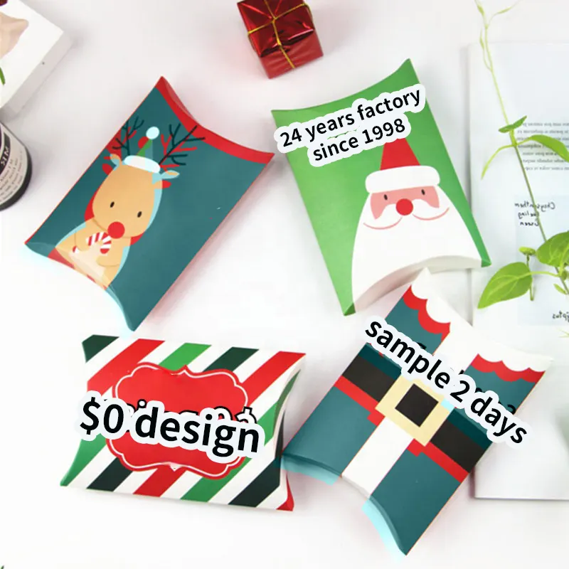 Red green Pillow shape packaging box Christmas gift box carton nuts dried fruit Paper box candy bag Baking packaging