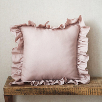 Housse de coussin à volants en lin français de luxe 45x45cm, taie d'oreiller 100% lin pur tissé, antibactérien, écologique, hôtel, maison, hôpital
