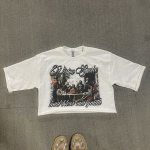 T-shirt à manches courtes pour homme, col roulé, tissu tricoté, coupe ample, imprimé DTG avec logo personnalisé, streetwear surdimensionné - Product Image 2