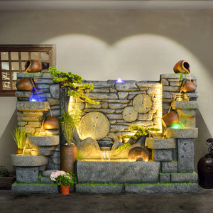Fontaine murale en pierre Quanfangyuan pour extérieur, décoration de jardin avec lumières LED et plantes 110-230V - Product Image 2