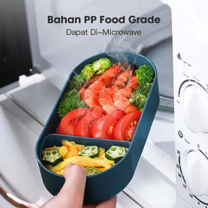 Double Layer Wheat Straw Bento Box With Utensils Portable Lunch Box For Students <b>Microwaveable</b> Rectangle Solid Color - Product Image 4