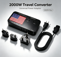 FOXCAN 2000W Convertisseur de tension abaisseur de tension universel avec prise de voyage et adaptateur de voyage