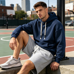 Custom Logo Knitted Cotton Drawstring <b>Shorts</b> Mid Waist Solid Color Casual with Pockets Breathable Men <b>Wide</b> <b>Leg</b> <b>Shorts</b> - Product Image 5