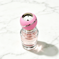 Flacon de parfum vaporisateur à fine brume de luxe 50 ml, forme ronde élégante, couvercle rose, flacon de parfum en verre avec logo personnalisé