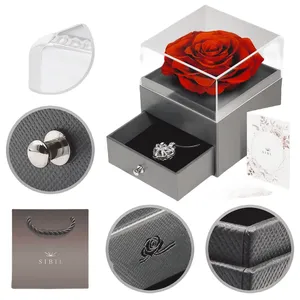 Cadeau idéal pour la Saint-Valentin et la fête des mères 2025, boîte à bijoux carrée en acrylique <span class=keywords><strong>avec</strong></span> des roses éternelles préservées, parfait pour elle - Product Image 5