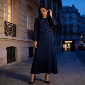 Abaya de luxe en polyester avec strass thermocollants pour femmes musulmanes, robe élégante, fournisseur en gros sur mesure - Product Image 4