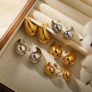 2023 Women Trendy <b>Teardrop</b> Bold <b>Stud</b> <b>Earrings</b> Chunky 18k Gold Plated Stainless Steel Tear Drop <b>Earrings</b> - Product Image 6