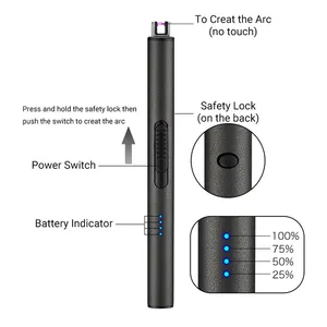 Encendedor de vela de Plasma de palo largo más vendido de, encendedor de arco eléctrico