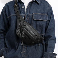 Sac banane unisexe en cuir véritable noir imperméable avec fermeture éclair pour la randonnée et les voyages, plusieurs poches, sac banane amusant