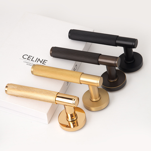 Brass <strong>Door</strong> Handle Factory Direct Sales Knurled Interior Privacy Brass Gold Entry <strong>Door</strong> Handles Luxury With Lock - Product Image 6