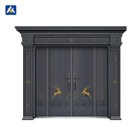 Puerta Metálica Frontal Grande de Alta Seguridad, Resistente a Huracanes, de Aluminio para Exteriores con Diseño Moderno para Entrada de Hotel y Villa