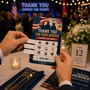 Tarjetas personalizadas de 5 ventanas con tirador, impresas por ambos lados, para el Día de los Veteranos, eventos, recaudación de fondos, billetes de rifas, tarjetas de premios instantáneos - Product Image 2