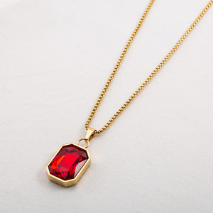 yunnique Trendy Pendant <b>Necklace</b> Gold Hexagon <b>Ruby</b> Geometric Stainless Steel Men's Jewelry Gift - Product Image 4